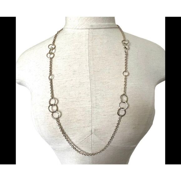 Long silver tone necklace with circles - Picture 1 of 8